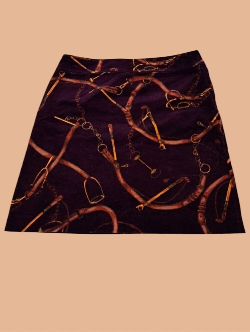 Talbots Elegant Corduroy Skirt Burgundy Brown Gold Accents Women's Size 10